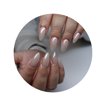 circle shaped photo of nails with a design done at zen nails in portland